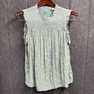 Calson Gold Yellow and green Ruffled Bib Collar Blouse